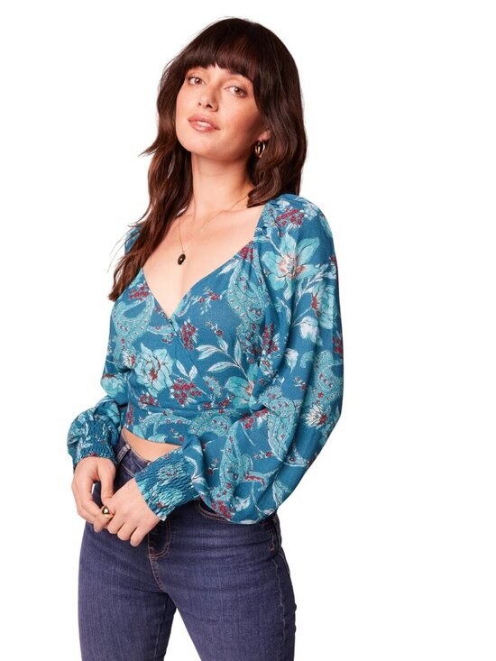 Band Of The Free Tops - 2/$30 New Large Band Of The Free - V Neckline Teal Red Floral Tie-Back Blouse